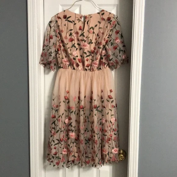 Baltic Born Duchess Embroidered Tulle Puff Sleeve Midi Dress in Rose Garden - Picture 13 of 14